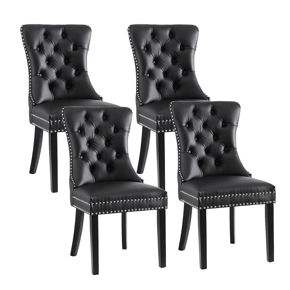 1 Set of 4 Artiss Dining Chairs Black Leather-0