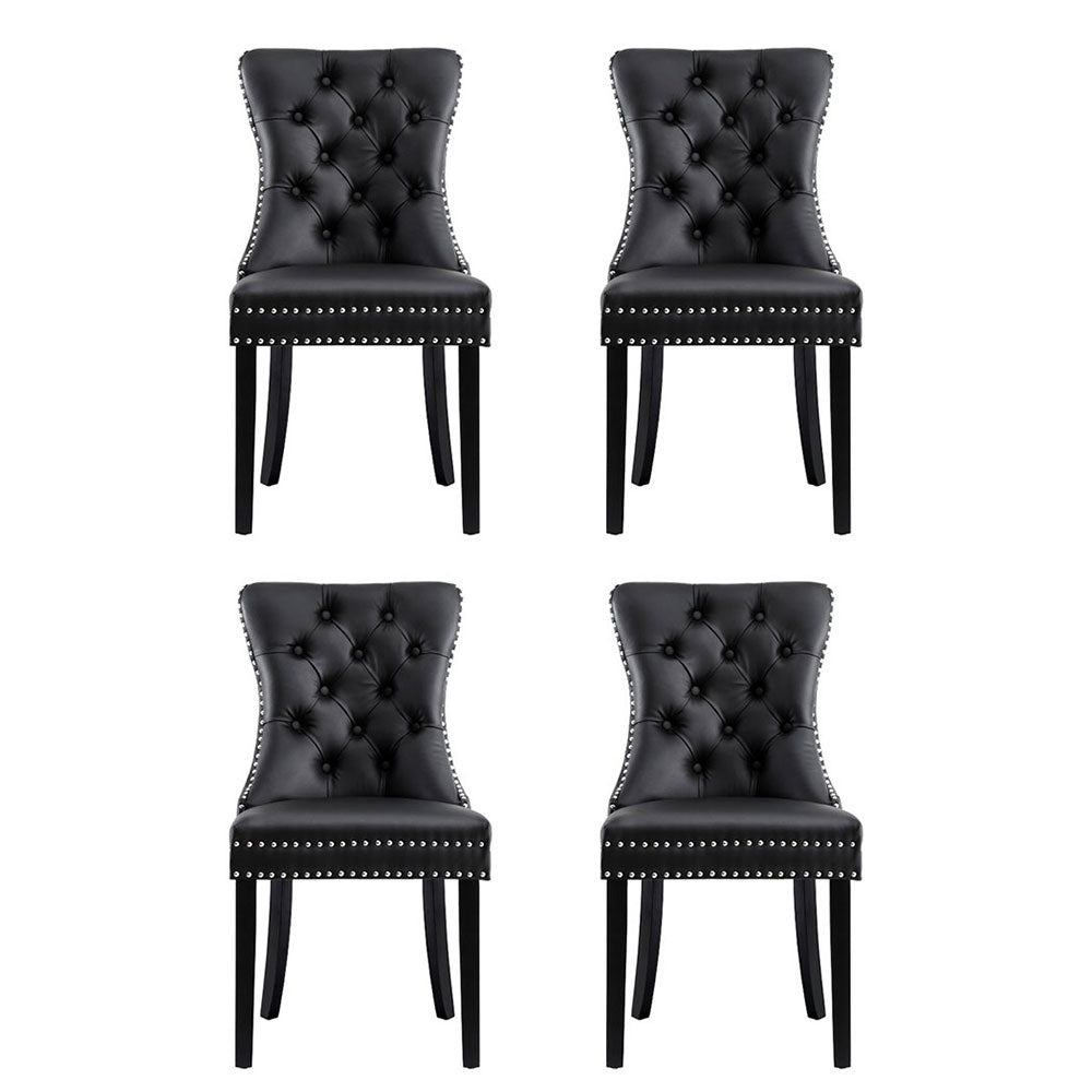 1 Set of 4 Artiss Dining Chairs Black Leather-2