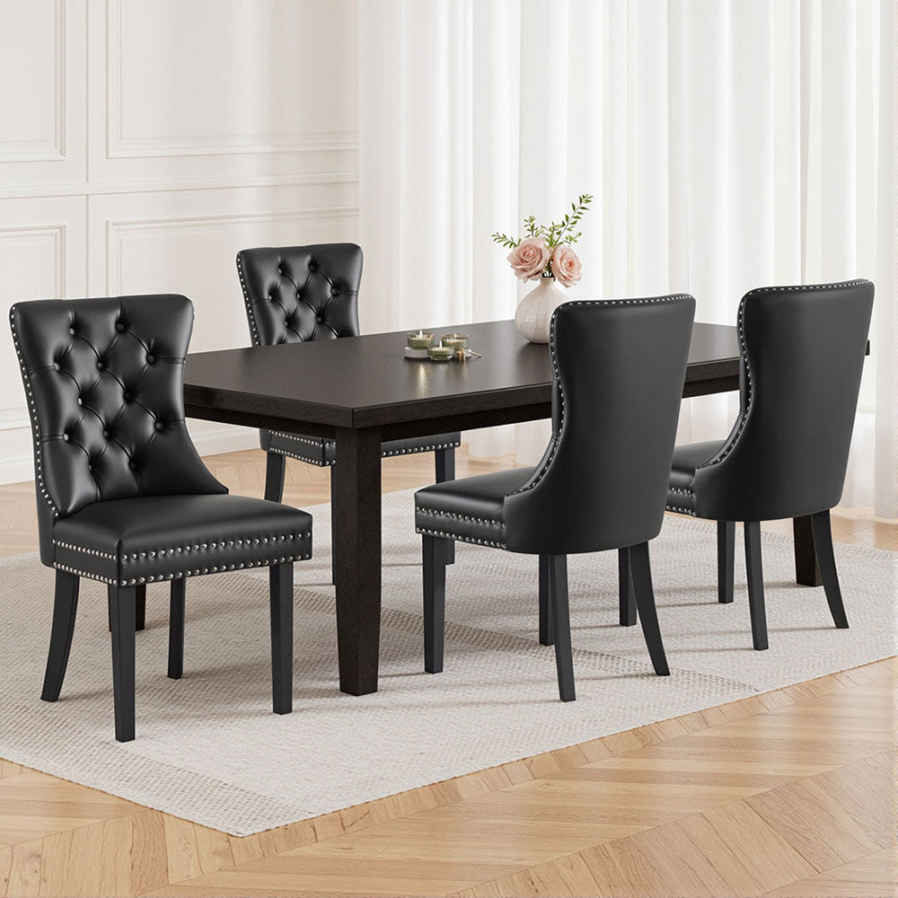 1 Set of 4 Artiss Dining Chairs Black Leather-6