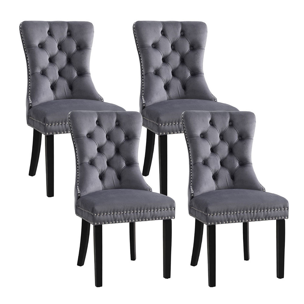 1 Set of 4 Artiss Dining Chairs Grey Velvet-0