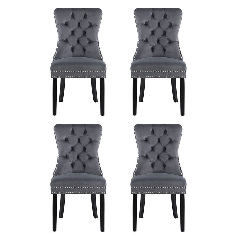 1 Set of 4 Artiss Dining Chairs Grey Velvet-2