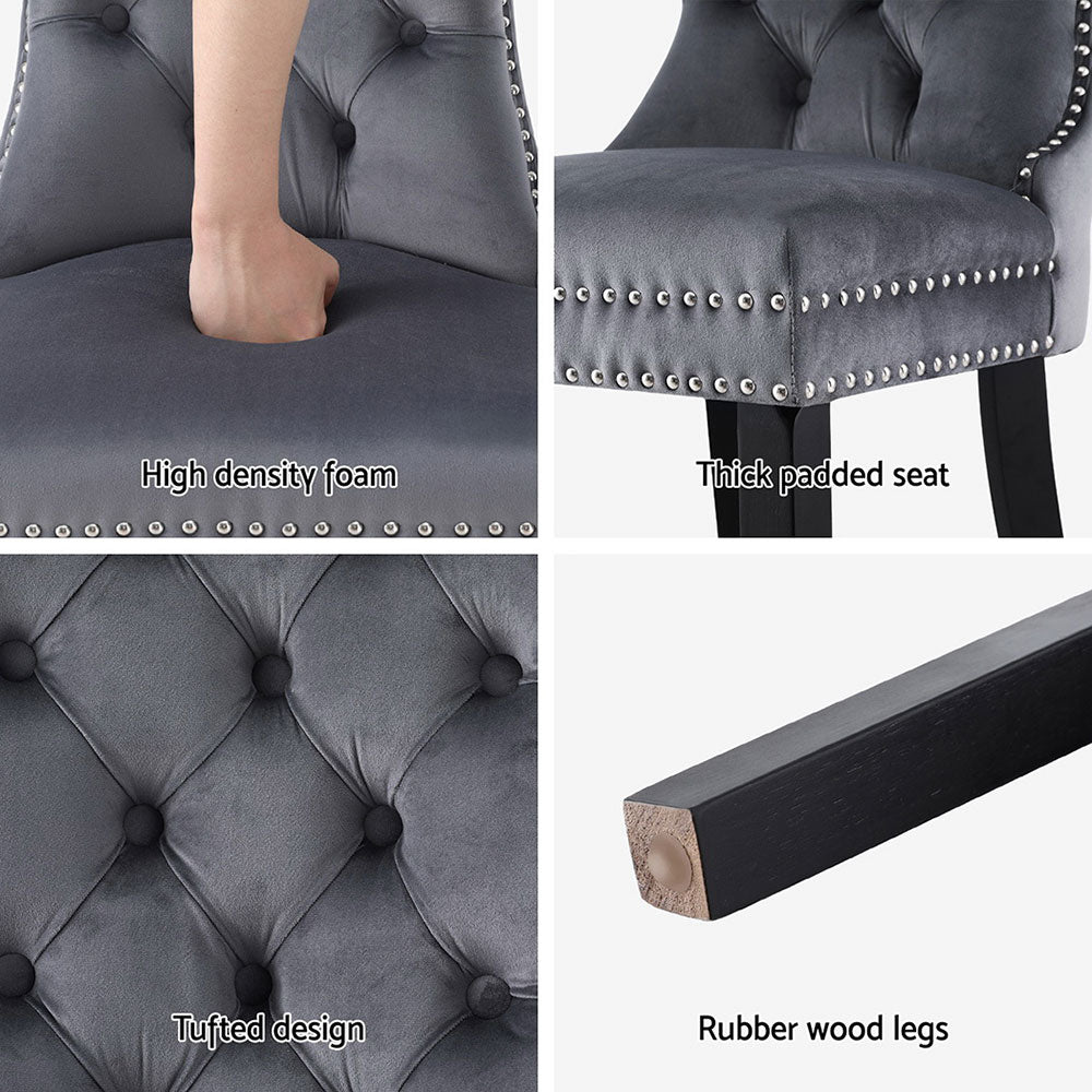 1 Set of 4 Artiss Dining Chairs Grey Velvet-5