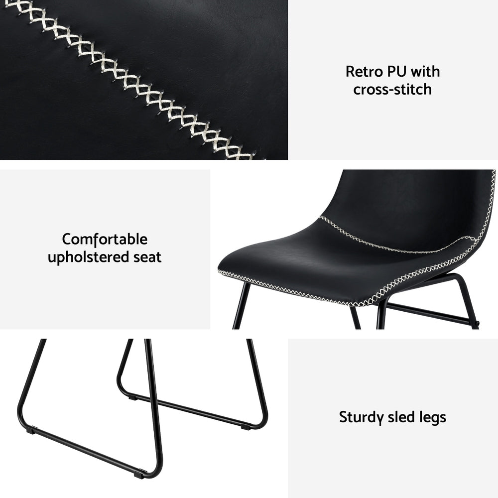 Artiss 4x Dining Chairs Retro PU Leather Kitchen Lounge Cafe Accent Chair Black-5