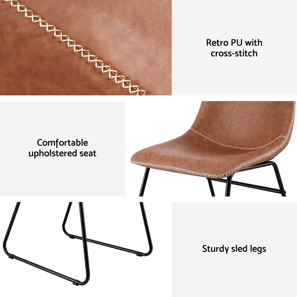 Artiss 2x Dining Chairs Retro PU Leather Kitchen Lounge Cafe Accent Chair Brown-5