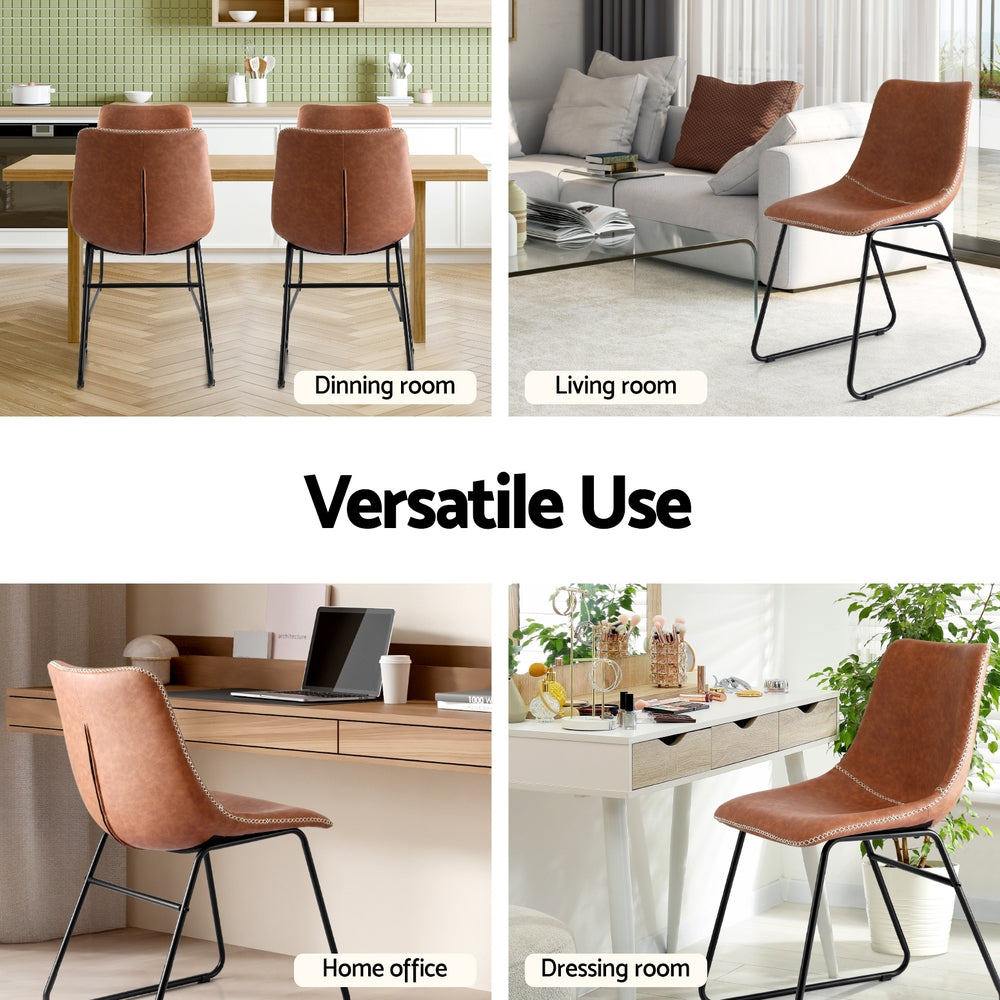Artiss 4x Dining Chairs Retro PU Leather Kitchen Lounge Cafe Accent Chair Brown-4
