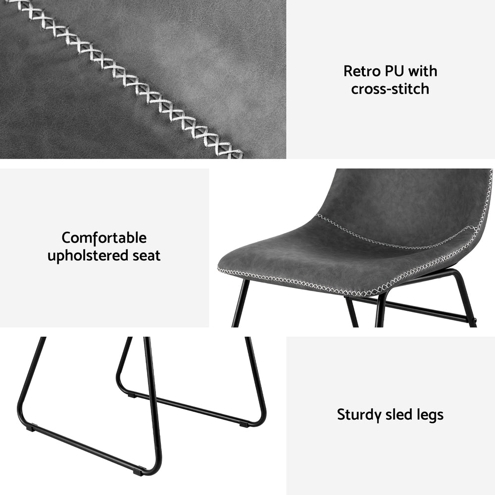 Artiss 2x Dining Chairs Retro PU Leather Kitchen Lounge Cafe Accent Chair Grey-5