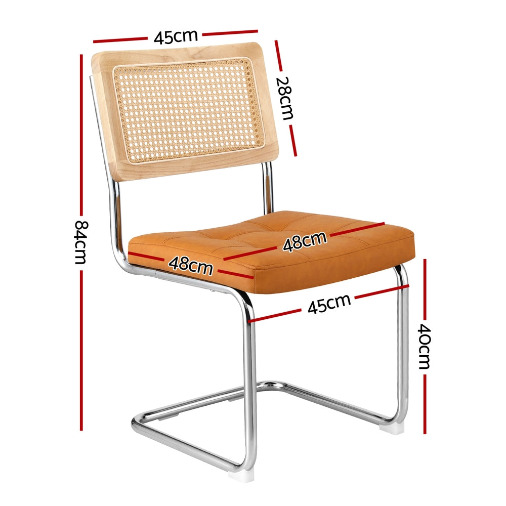 Artiss Dining Chairs Set of 4 PU Leather Rattan Cantilever Brown-1