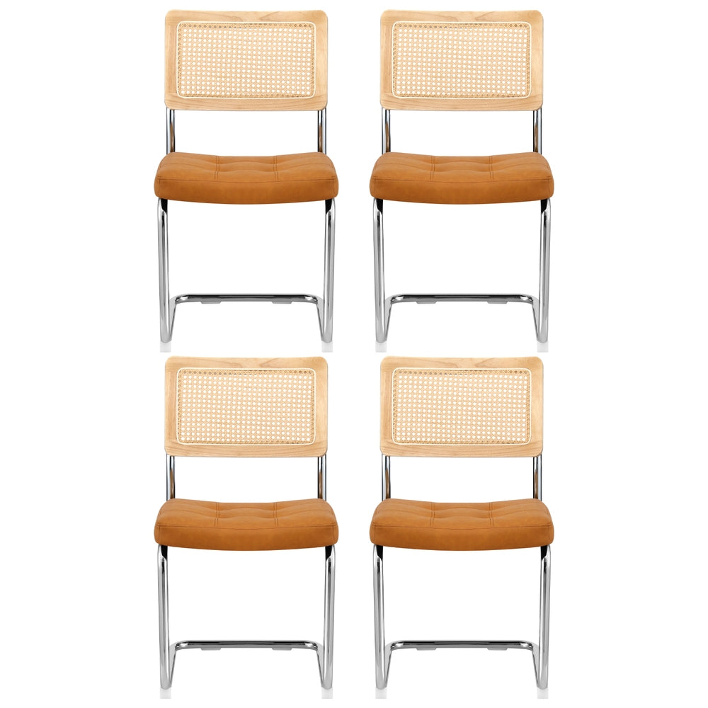 Artiss Dining Chairs Set of 4 PU Leather Rattan Cantilever Brown-2