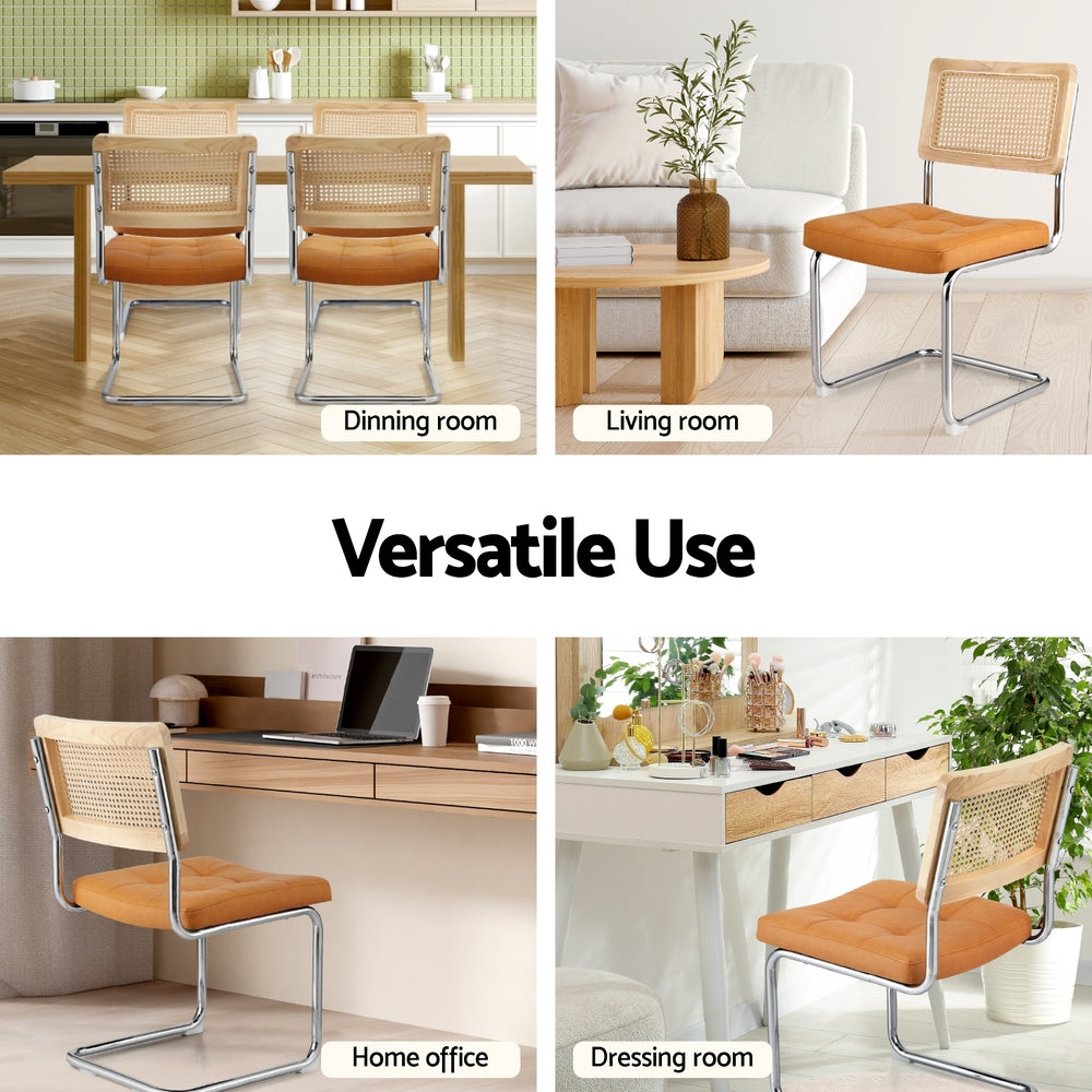 Artiss Dining Chairs Set of 4 PU Leather Rattan Cantilever Brown-4