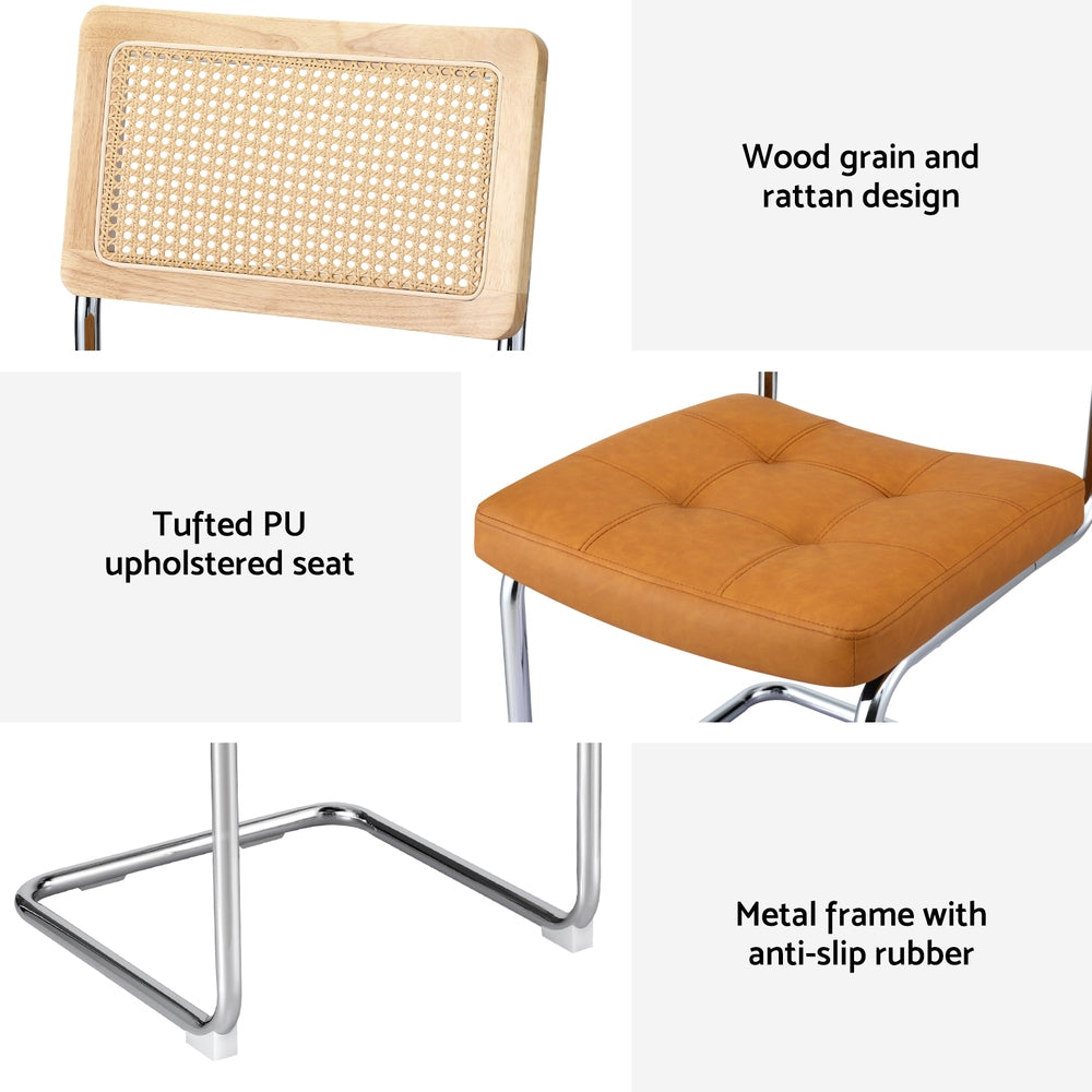 Artiss Dining Chairs Set of 4 PU Leather Rattan Cantilever Brown-5