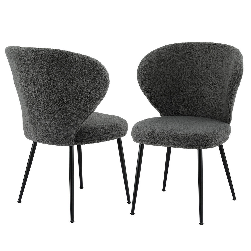 Artiss 2x Dining Chairs Sherpa Boucle Wing Back Grey-0