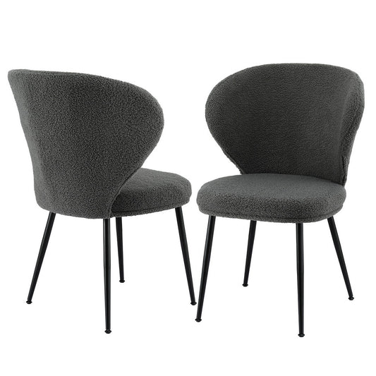 Artiss 2x Dining Chairs Sherpa Boucle Wing Back Grey-0