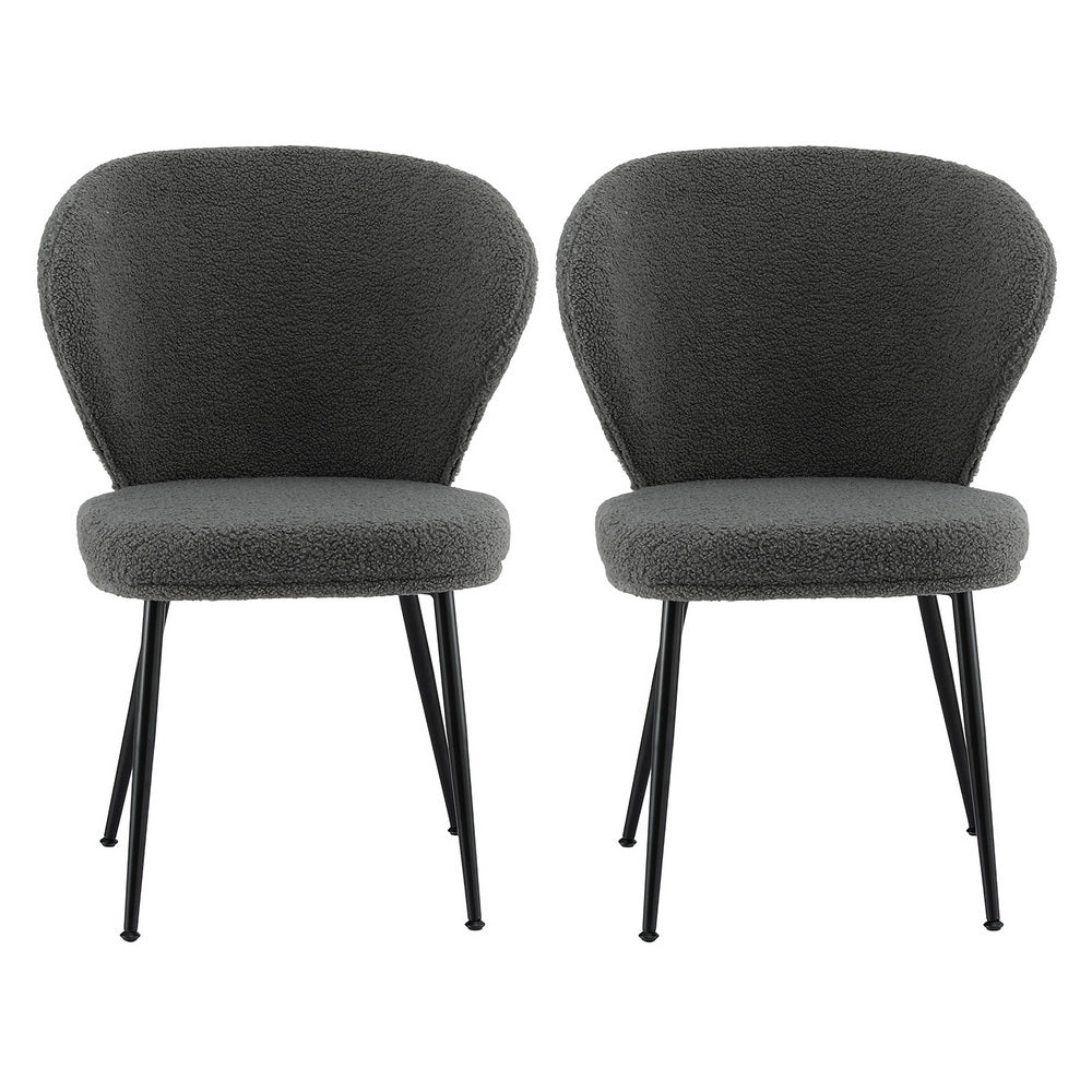 Artiss 2x Dining Chairs Sherpa Boucle Wing Back Grey-2