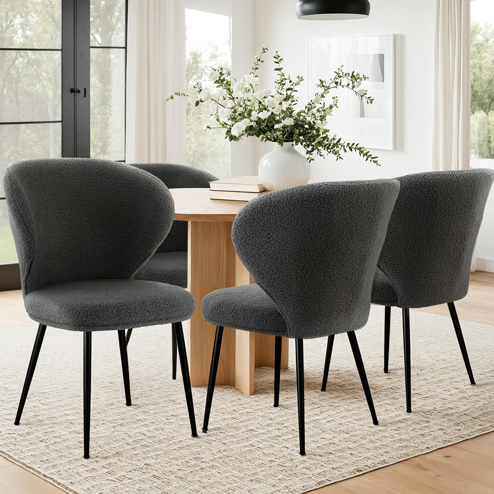 Artiss 4x Dining Chairs Sherpa Boucle Wing Back Grey-6