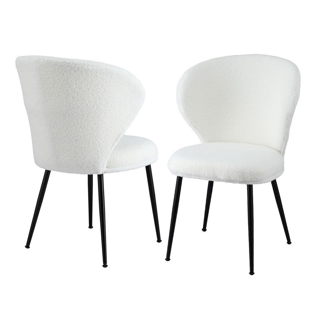 Artiss 2x Dining Chairs Sherpa Boucle Wing Back White-0