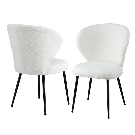 Artiss 2x Dining Chairs Sherpa Boucle Wing Back White-0