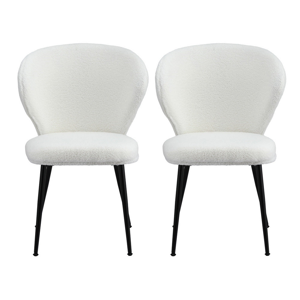 Artiss 2x Dining Chairs Sherpa Boucle Wing Back White-2