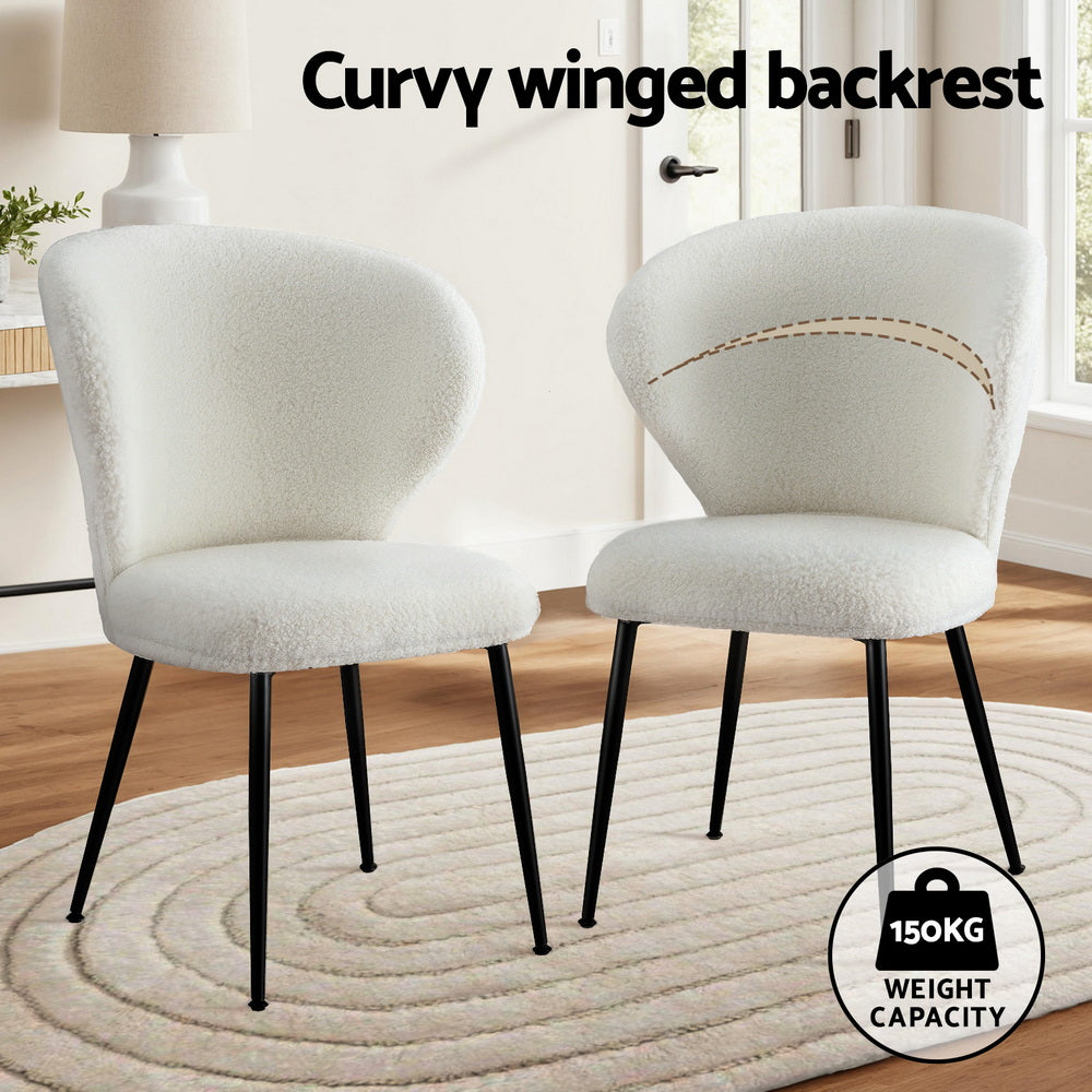 Artiss 2x Dining Chairs Sherpa Boucle Wing Back White-3