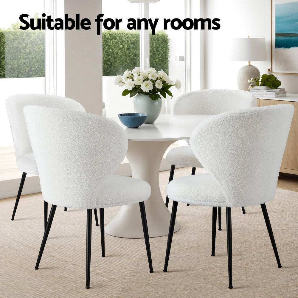 Artiss 2x Dining Chairs Sherpa Boucle Wing Back White-5