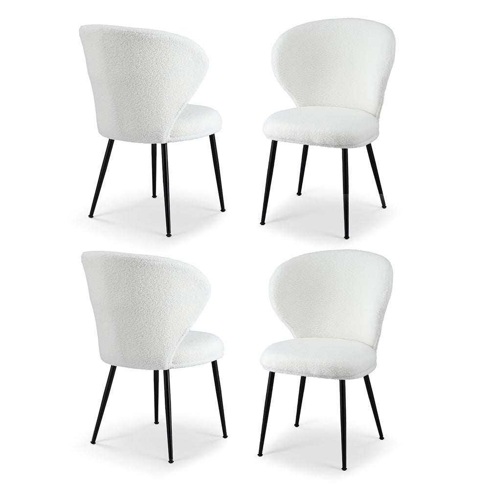 Artiss 4x Dining Chairs Sherpa Boucle Wing Back White-0