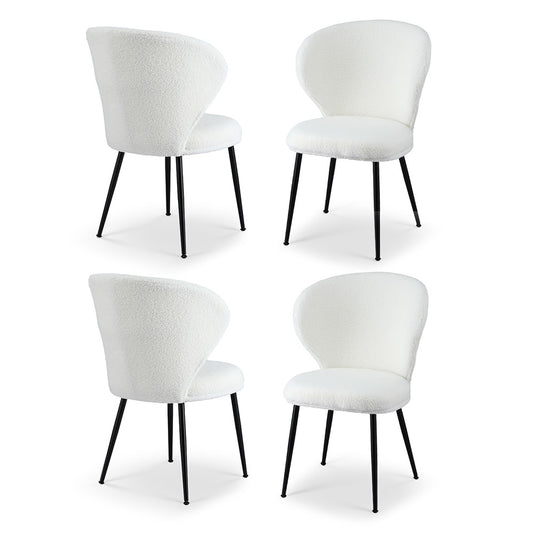 Artiss 4x Dining Chairs Sherpa Boucle Wing Back White-0