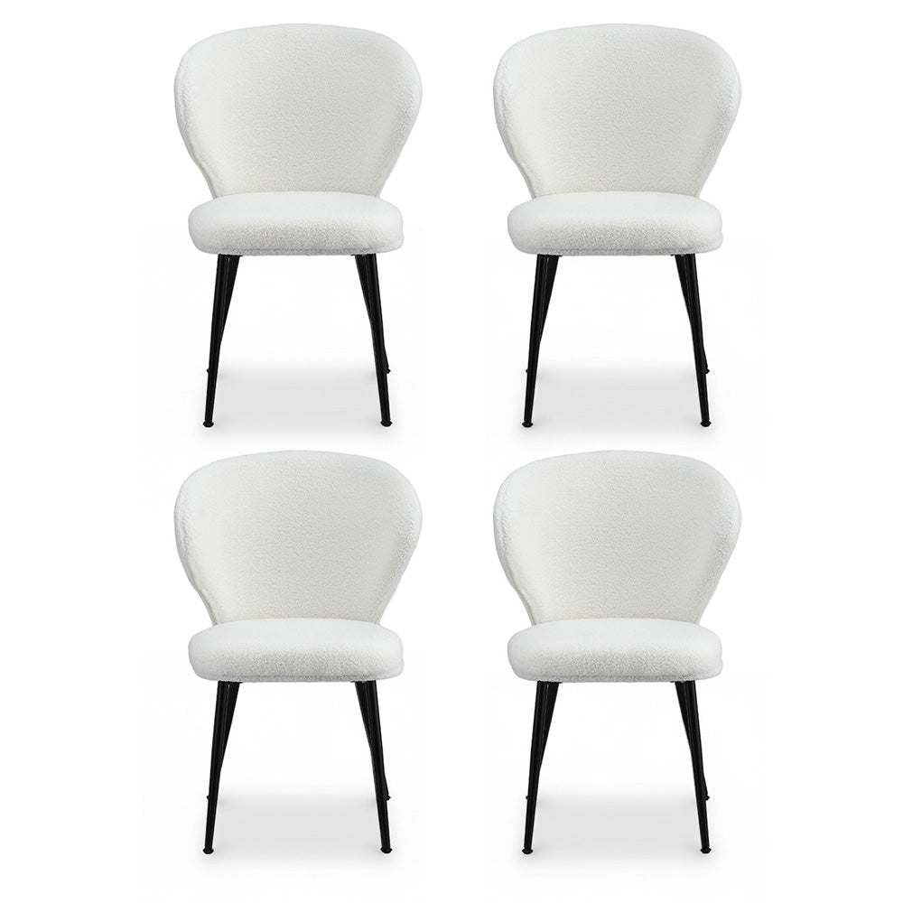 Artiss 4x Dining Chairs Sherpa Boucle Wing Back White-2