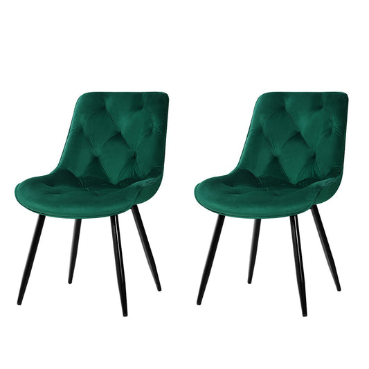 Artiss Dining Chairs Set of 2 Velvet Diamond Tufted Green-0