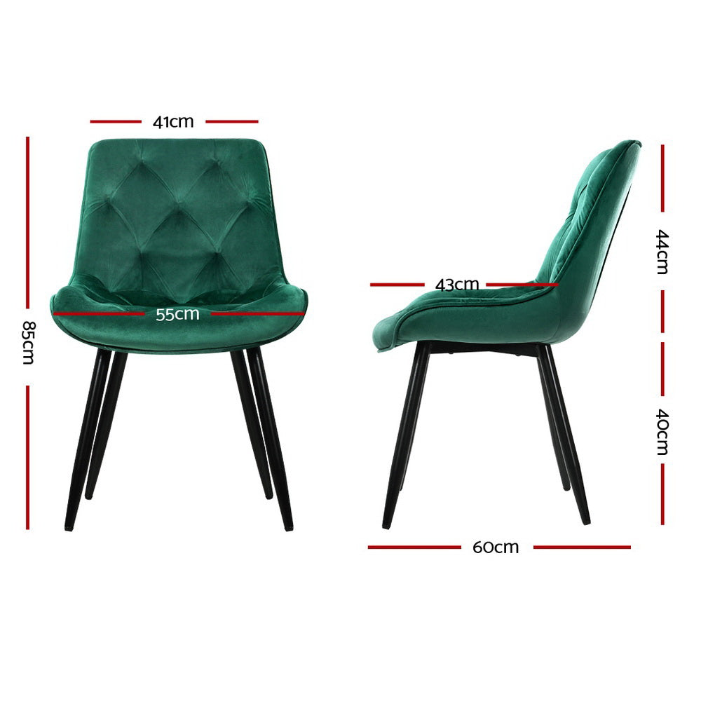 Artiss Dining Chairs Set of 2 Velvet Diamond Tufted Green-1