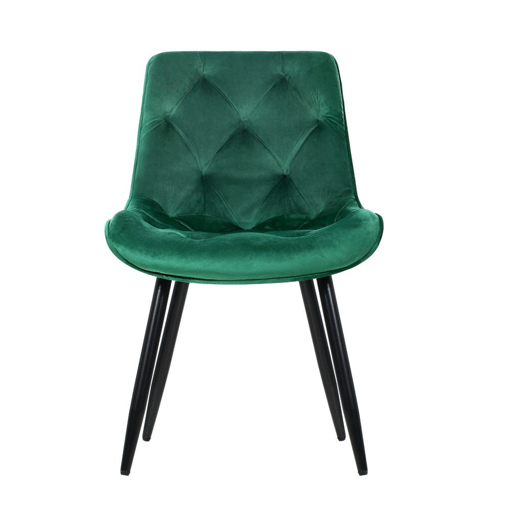 Artiss Dining Chairs Set of 2 Velvet Diamond Tufted Green-2