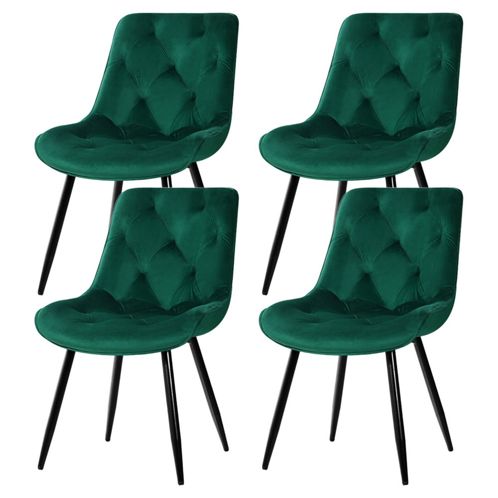 Artiss Dining Chairs Set of 4 Velvet Diamond Tufted Green-0