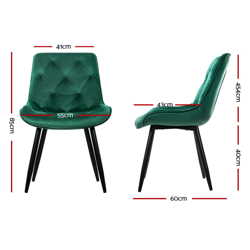 Artiss Dining Chairs Set of 4 Velvet Diamond Tufted Green-1