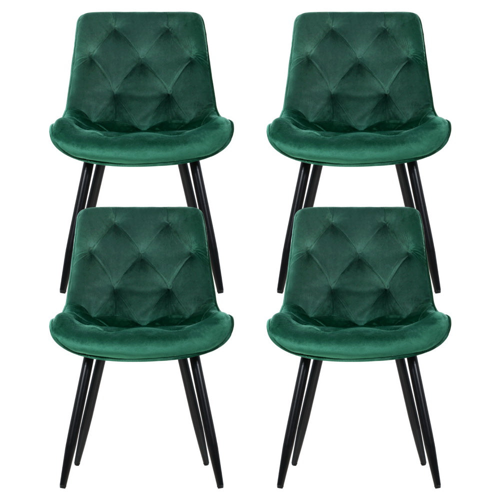 Artiss Dining Chairs Set of 4 Velvet Diamond Tufted Green-2