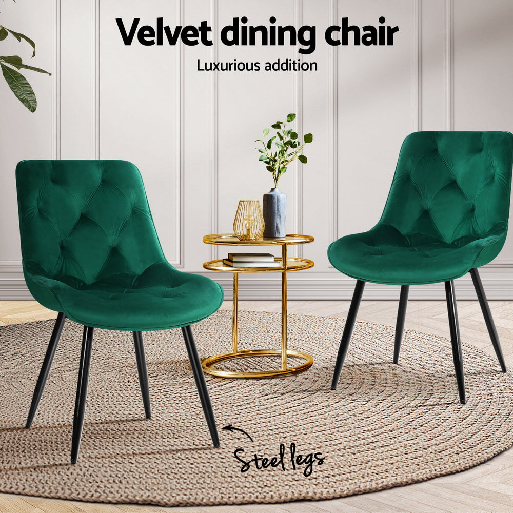 Artiss Dining Chairs Set of 4 Velvet Diamond Tufted Green-3
