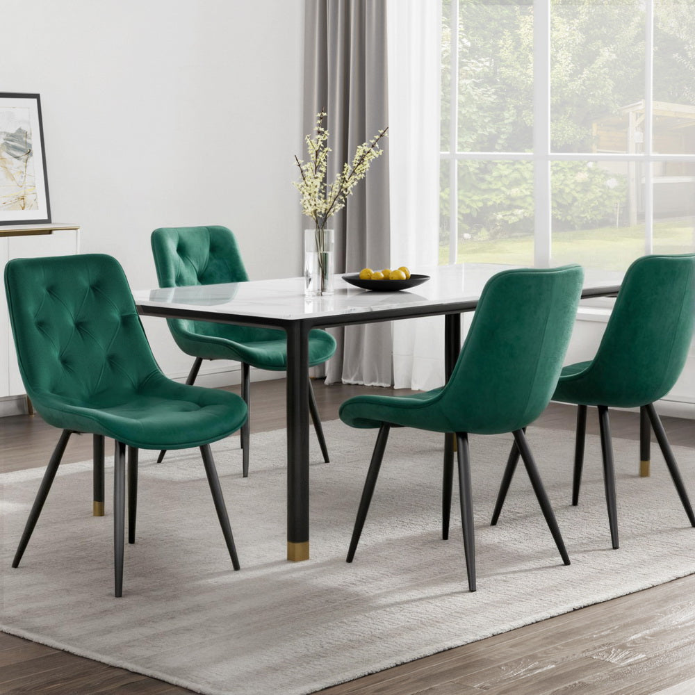 Artiss Dining Chairs Set of 4 Velvet Diamond Tufted Green-6