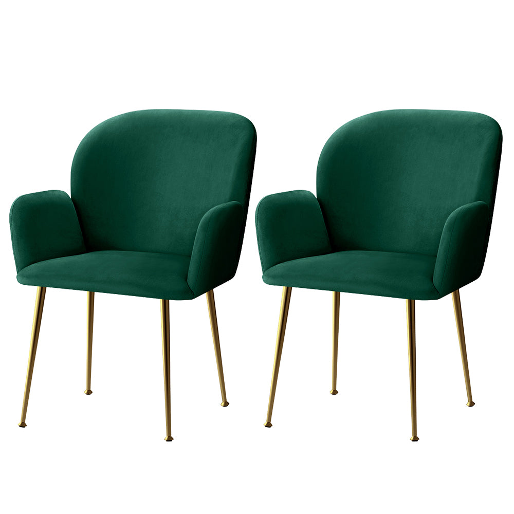 Artiss Dining Chairs Set of 2 Velvet Armchair Green-0