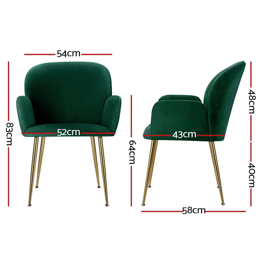 Artiss Dining Chairs Set of 2 Velvet Armchair Green-1