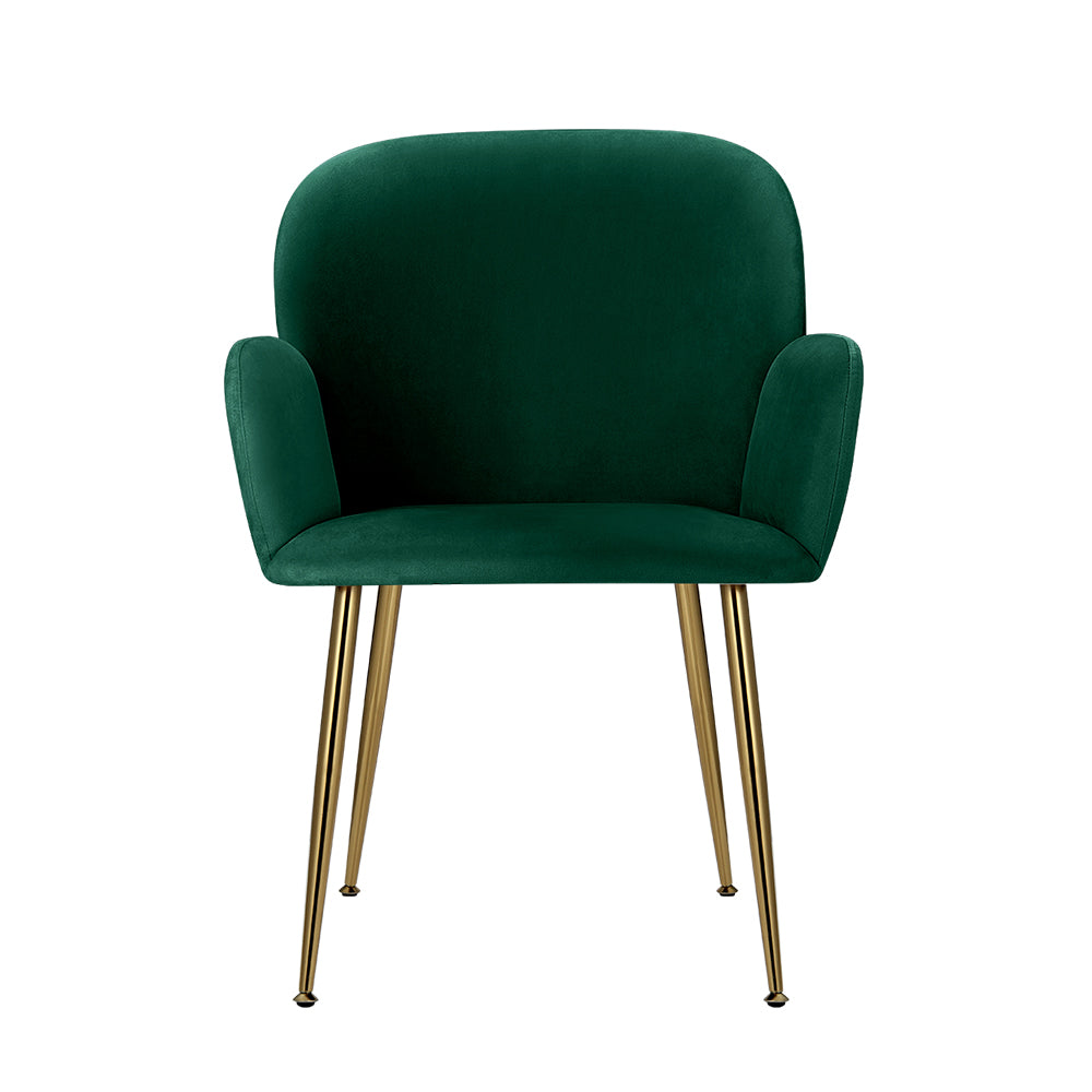 Artiss Dining Chairs Set of 2 Velvet Armchair Green-2