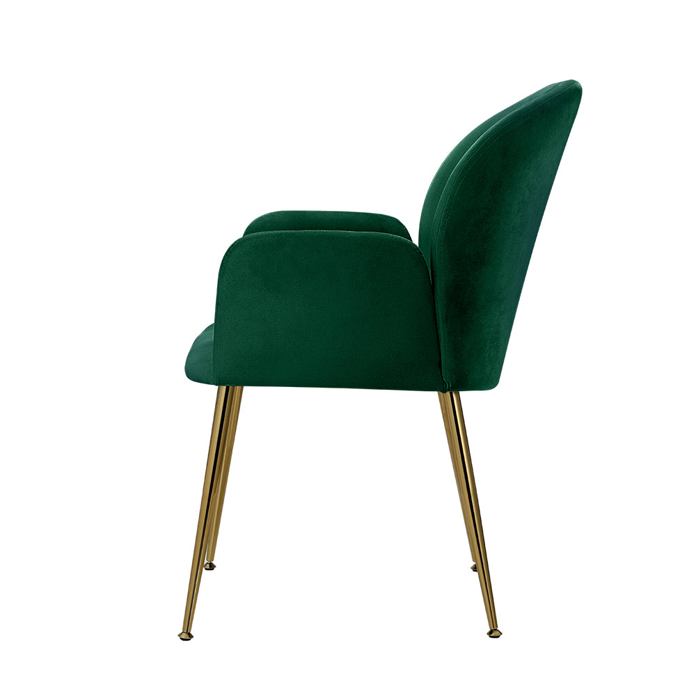 Artiss Dining Chairs Set of 2 Velvet Armchair Green-3