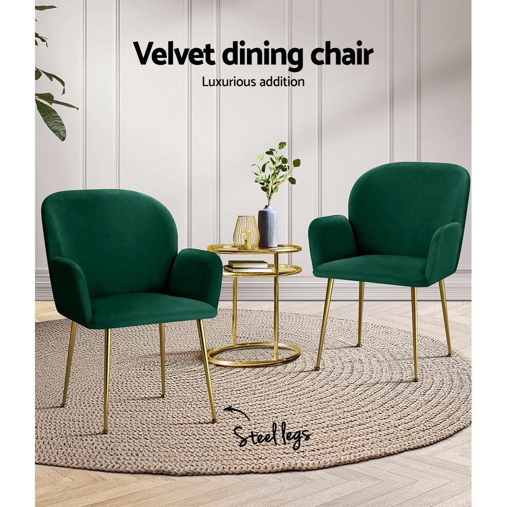 Artiss Dining Chairs Set of 2 Velvet Armchair Green-4