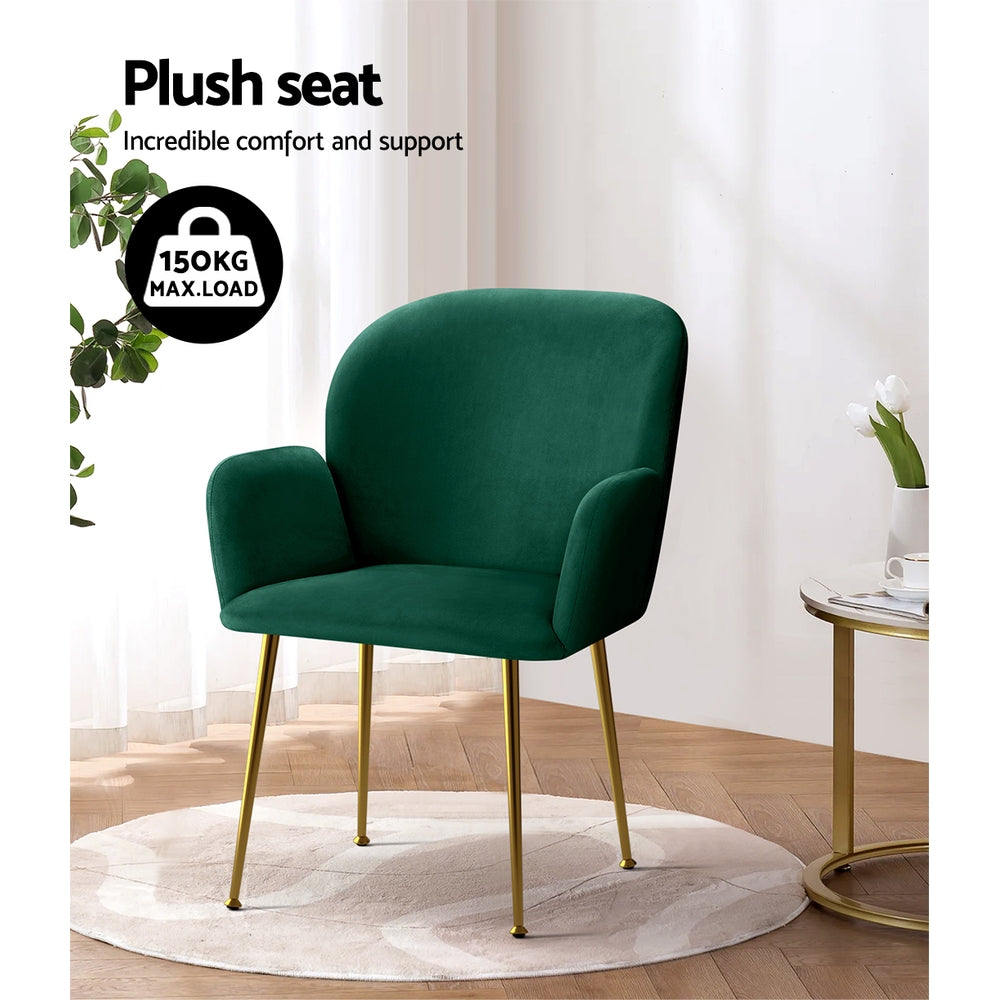 Artiss Dining Chairs Set of 2 Velvet Armchair Green-5