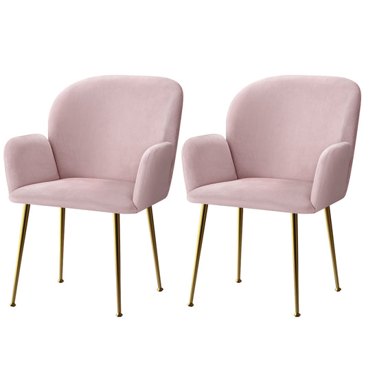 Artiss Dining Chairs Set of 2 Velvet Armchair Pink-0