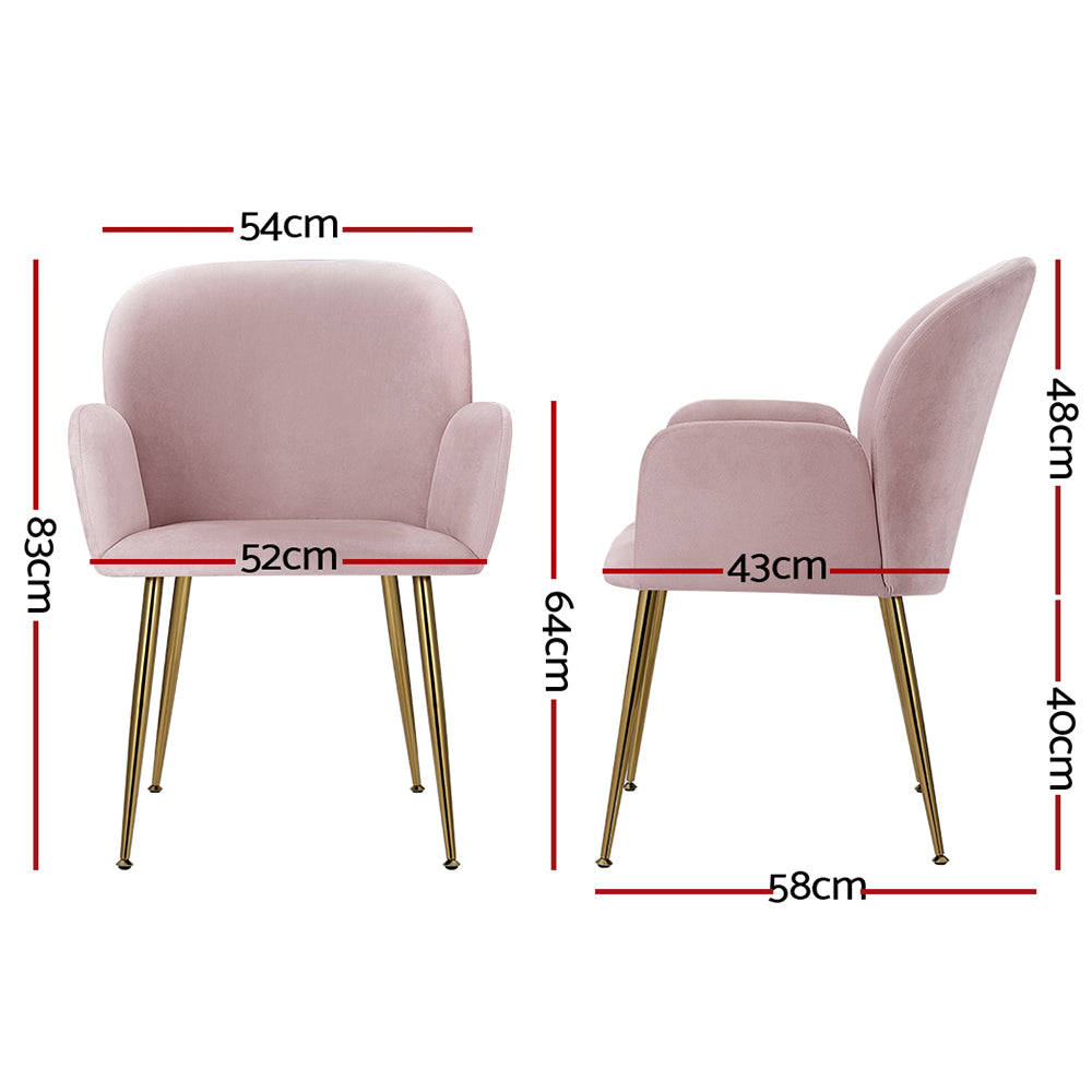 Artiss Dining Chairs Set of 2 Velvet Armchair Pink-1