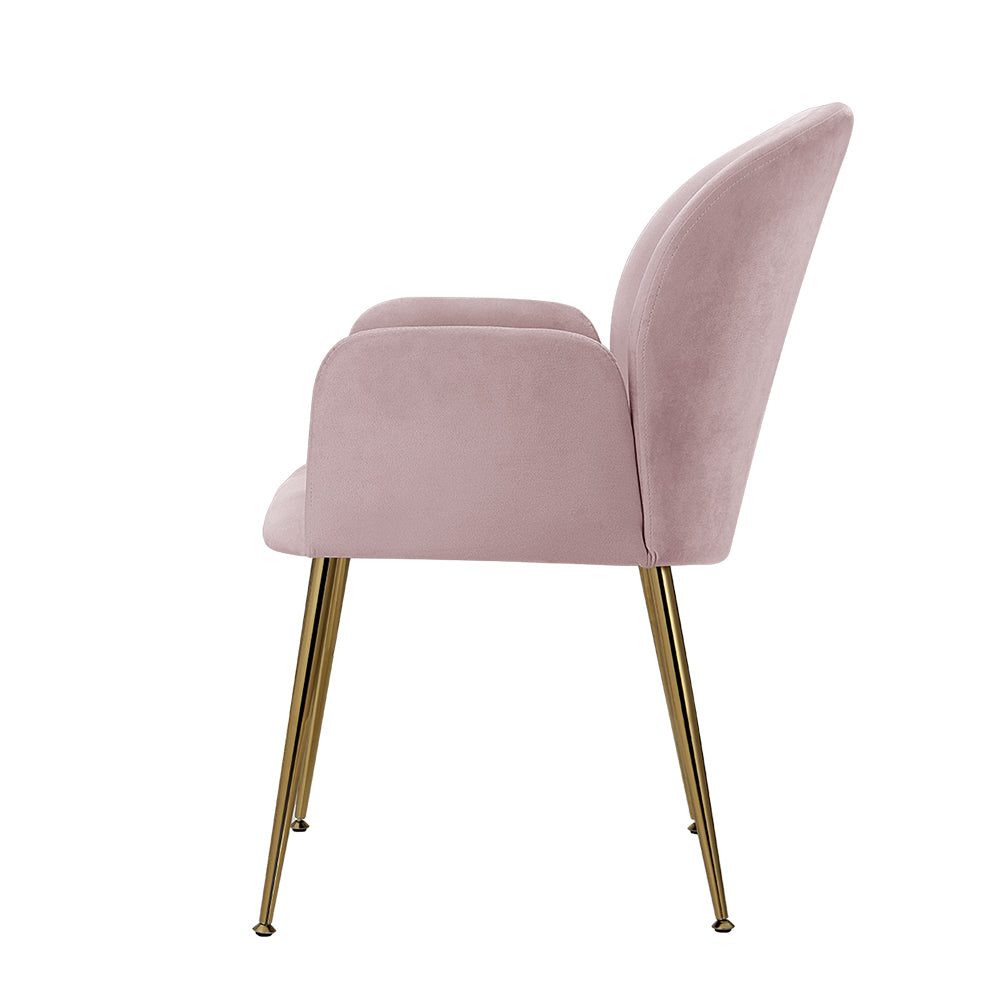 Artiss Dining Chairs Set of 2 Velvet Armchair Pink-3