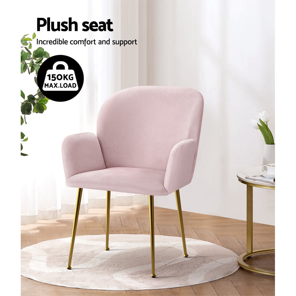 Artiss Dining Chairs Set of 2 Velvet Armchair Pink-5