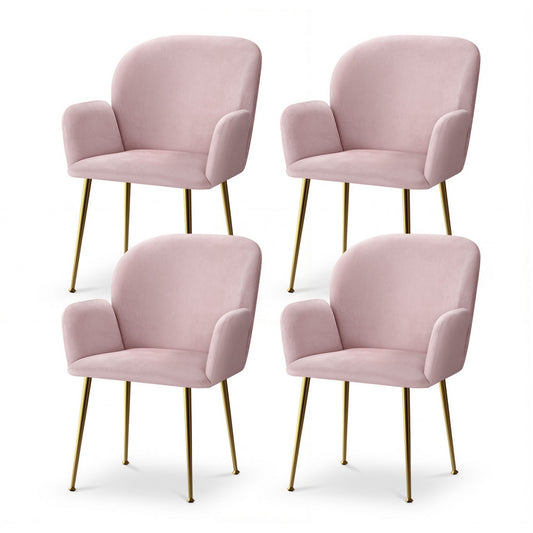 Artiss Dining Chairs Set of 4 Velvet Armchair Pink-0