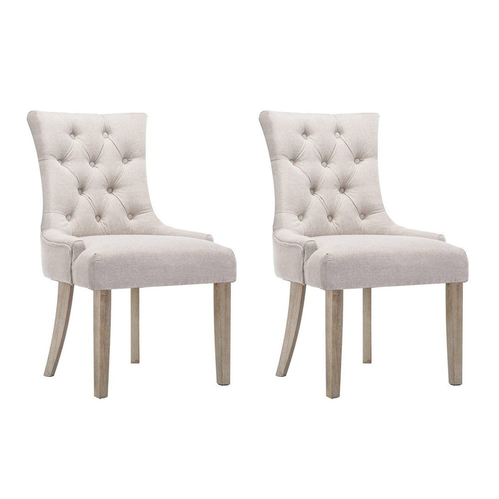 Artiss Dining Chairs Set of 2 Linen French Provincial Beige-0