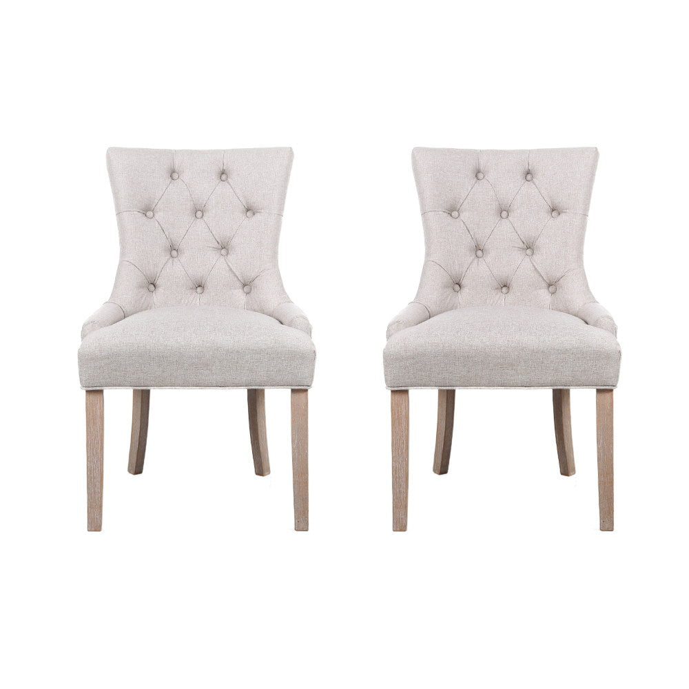 Artiss Dining Chairs Set of 2 Linen French Provincial Beige-2