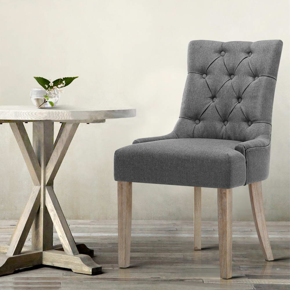 Artiss Dining Chairs Set of 2 Linen French Provincial Grey-6