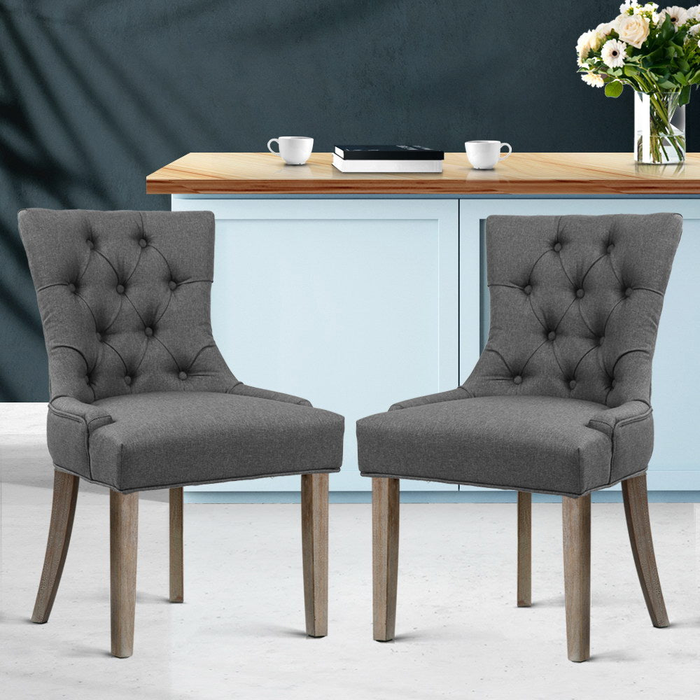 Artiss Dining Chairs Set of 2 Linen French Provincial Grey-7