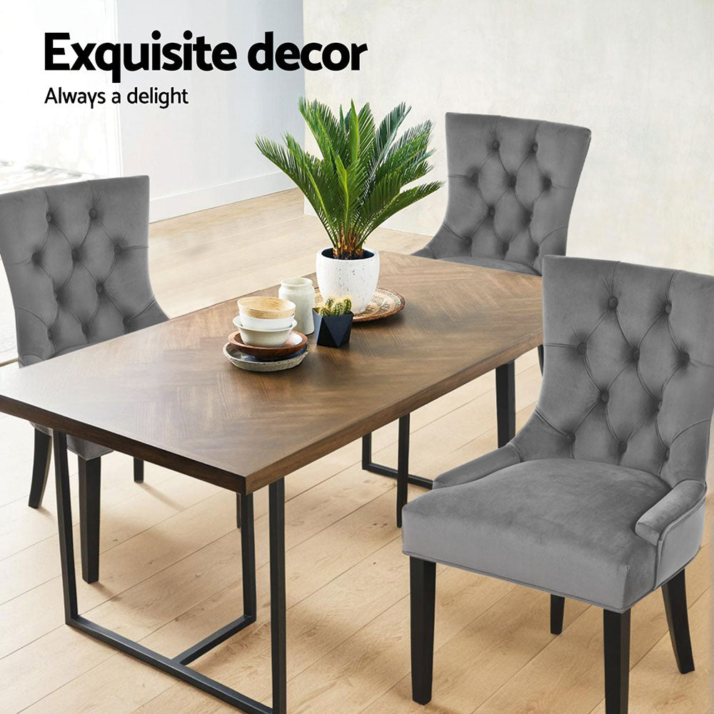 Artiss Dining Chairs Set of 4 Velvet French Provincial Grey-3